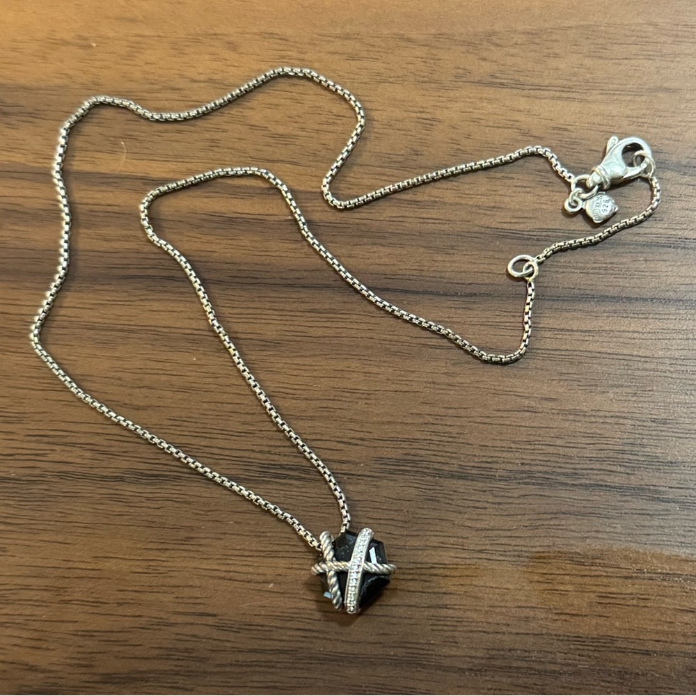 David Yurman Cable Wrap Necklace in Onyx and Diamonds, 17 in